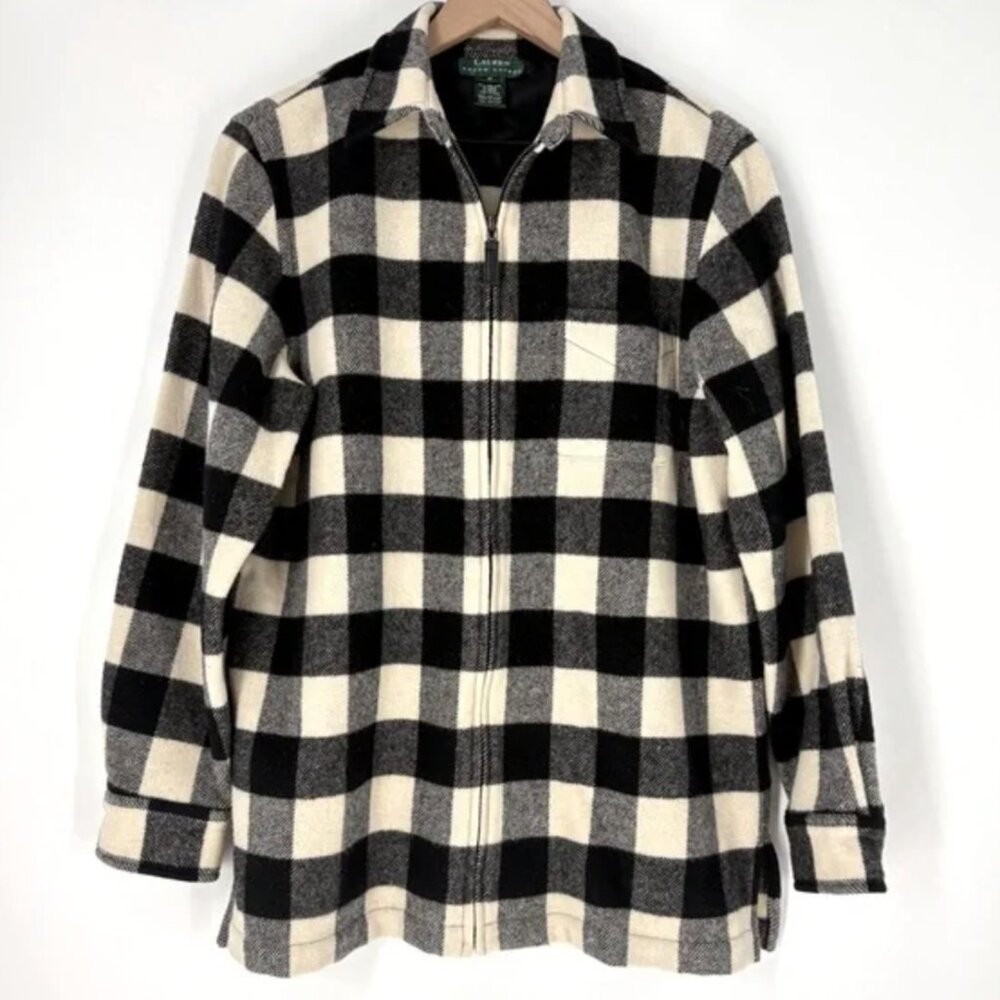 Ralph Lauren Buffalo Plaid Full Zip 100% Wool Flannel Shacket Jacket Medium M